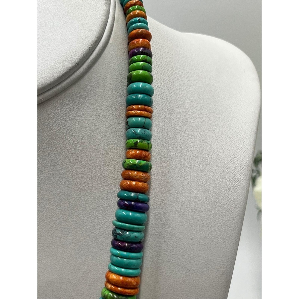 JAY KING DTR Vintage Sterling Silver Colorful Royston Turquoise Heishi Necklace - Picture 3 of 14